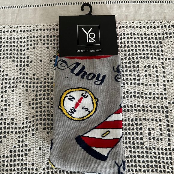 NEW with tags YoSox grey, red, navy, white & yellow socks men’s size 7-12 rare - Picture 1 of 9